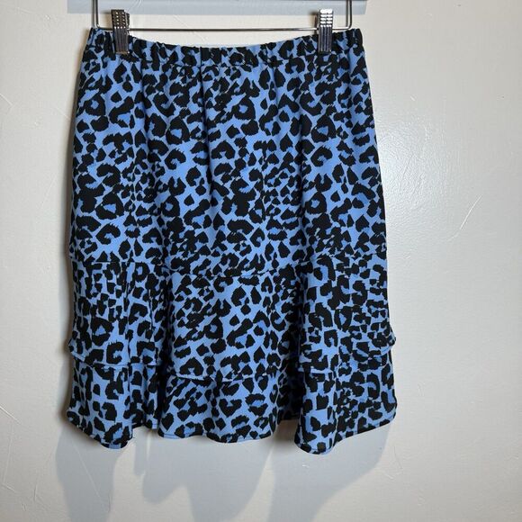 Banana Republic Blue Leopard Print Flounce Skirt Size XS - Picture 1 of 8